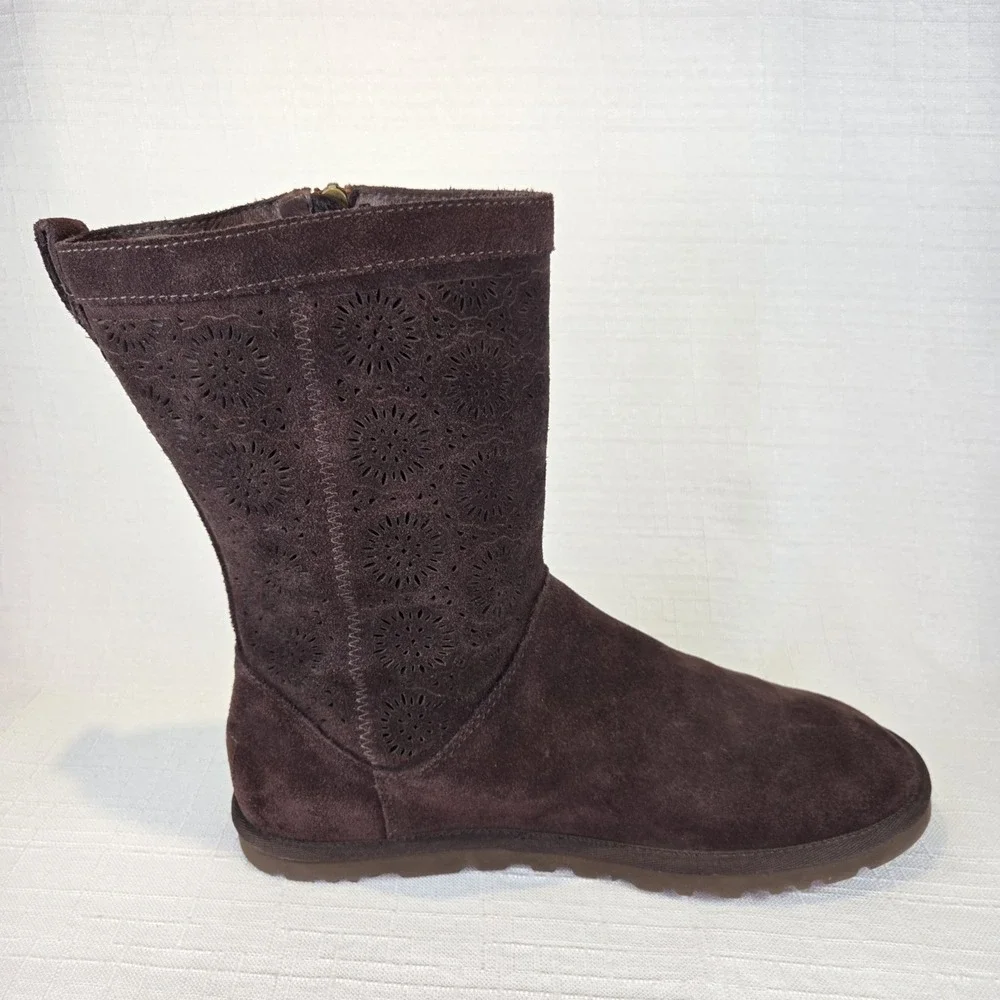 UGG Lo Pro Short Brown‎ Boots Suede Flower Patterned Winter Boho Women's 9